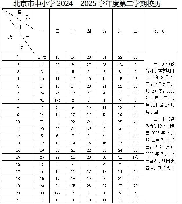 2025年北京中小学暑假放假时间