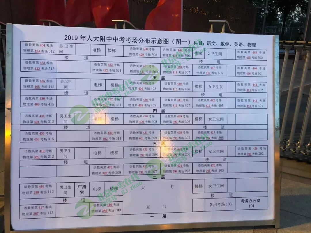 2019年北京中考人大附中考考场分布示意图