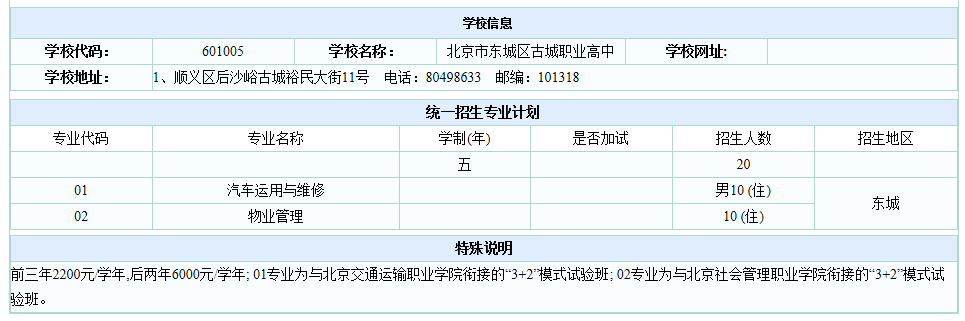 2019年北京市古城职业高中中考招生计划